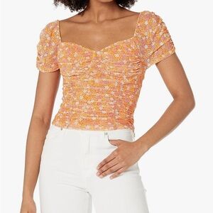 Steve Madden Vibrant Orange and Pink Floral Blouse